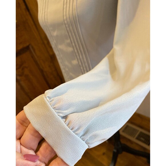 Jonathan Martin Blouse Sz 13 / 14 Fitted Sheer Gray Peter Pan Collar Button Back - Picture 3 of 12